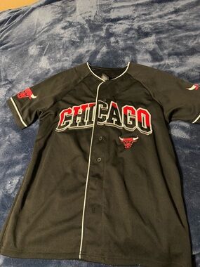 NBA Black Button-Up Jersey with White Piping